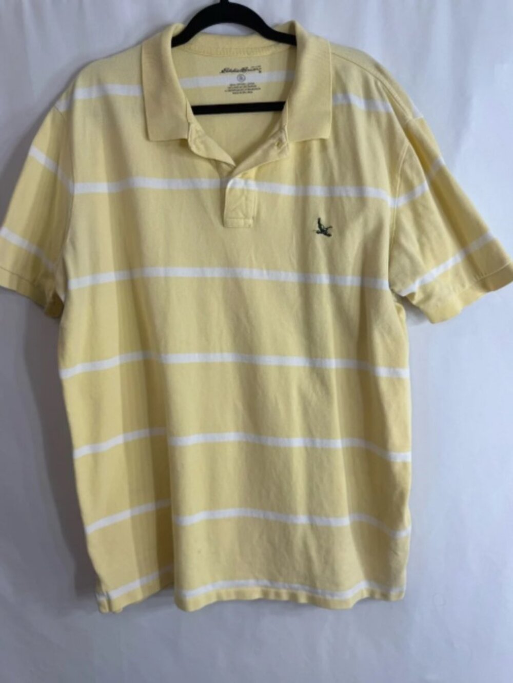 Vintage Eddie Bauer Yellow White Striped Polo Shirt Cotton